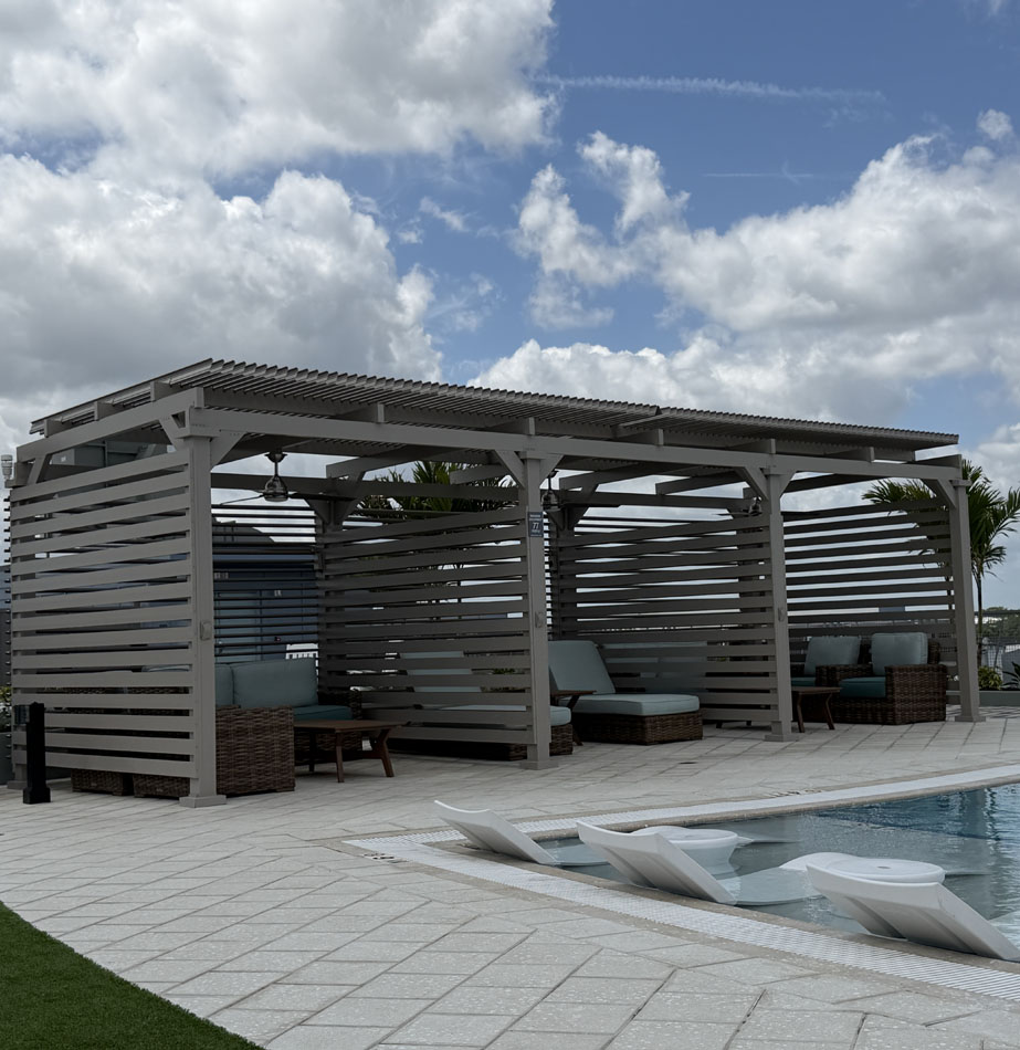 Taupe motorized pergola condo rooftop Orlando Taupe motorized pergola condo rooftop Orlando