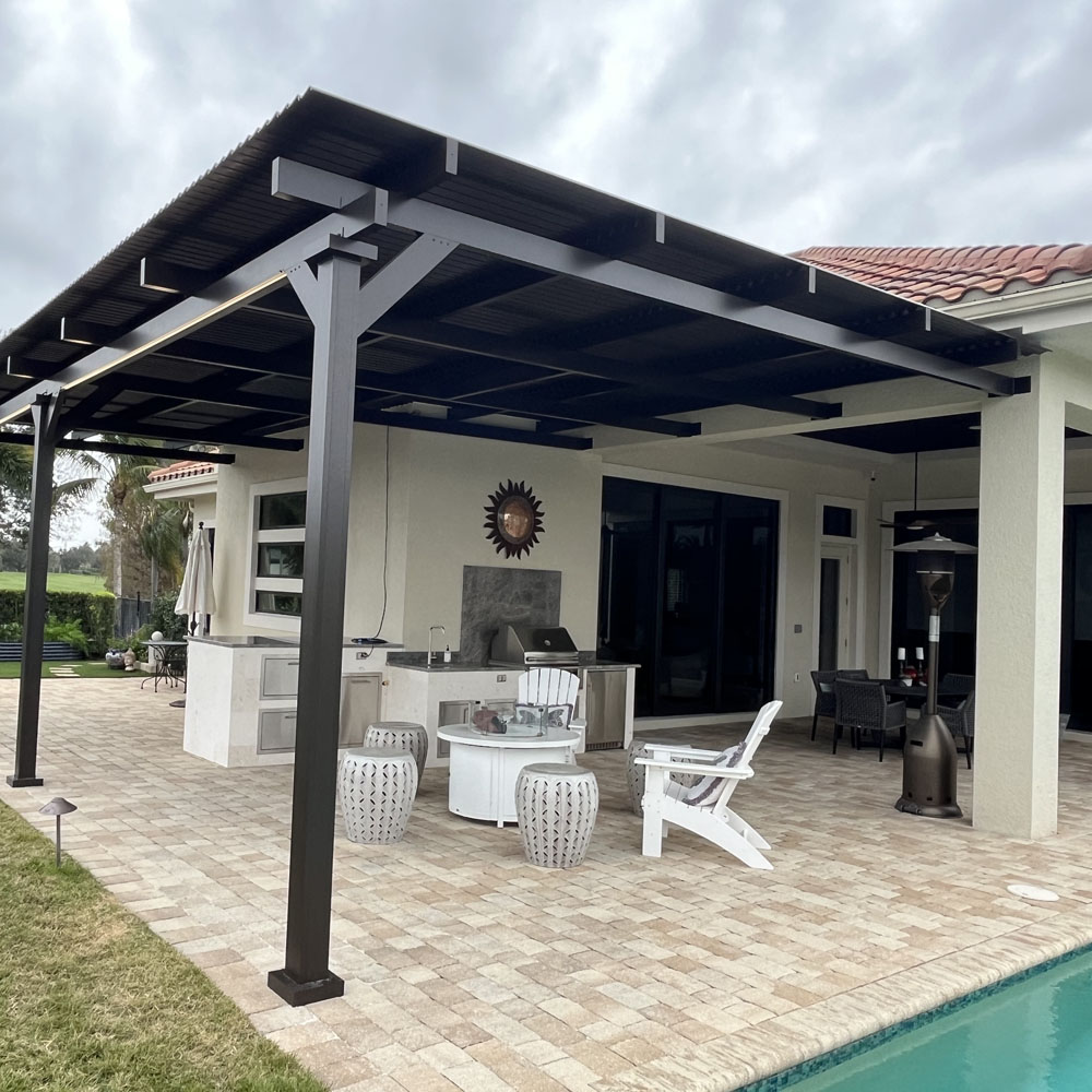 Bronze motorized pergola backyard Naples Florida