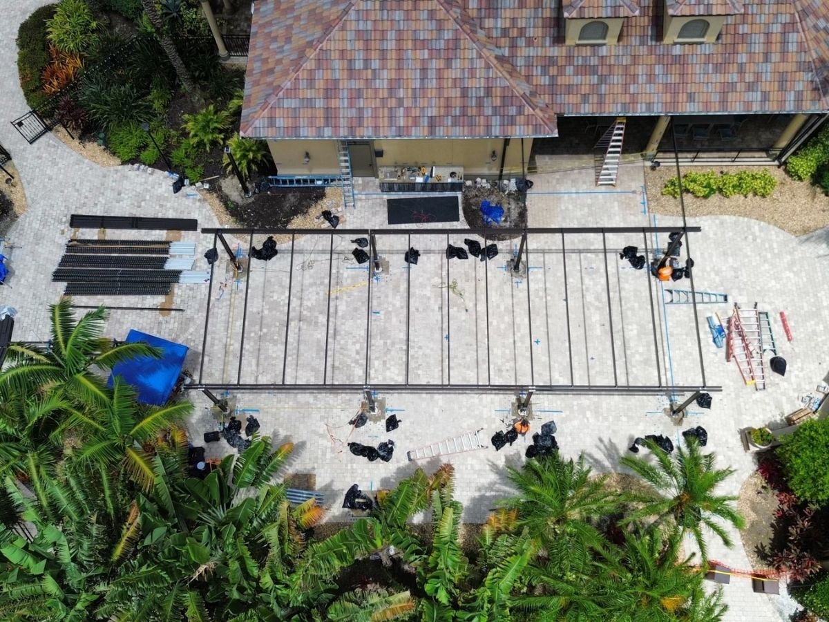 Players Club Spa pergola construction aerial view